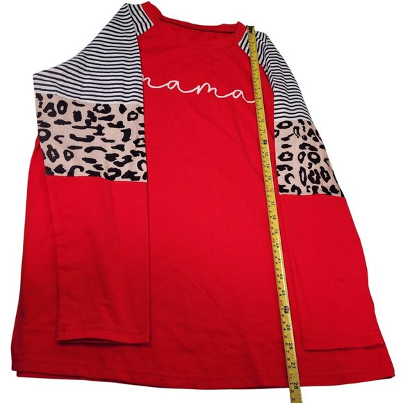 Mama Red Long Sleeve Raglan T-Shirt With Striped & Leopard Print Accents X-Large - Picture 8 of 8